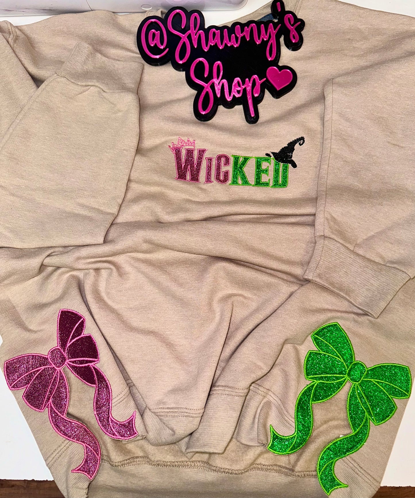 WICKED side bows glitter embroidered sweater top