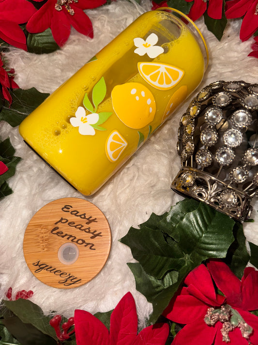 Lemon snow globe glass can w/ engraved lid ready to ship