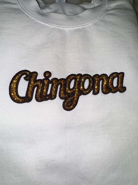 Chingona glitter embroidered sweater top