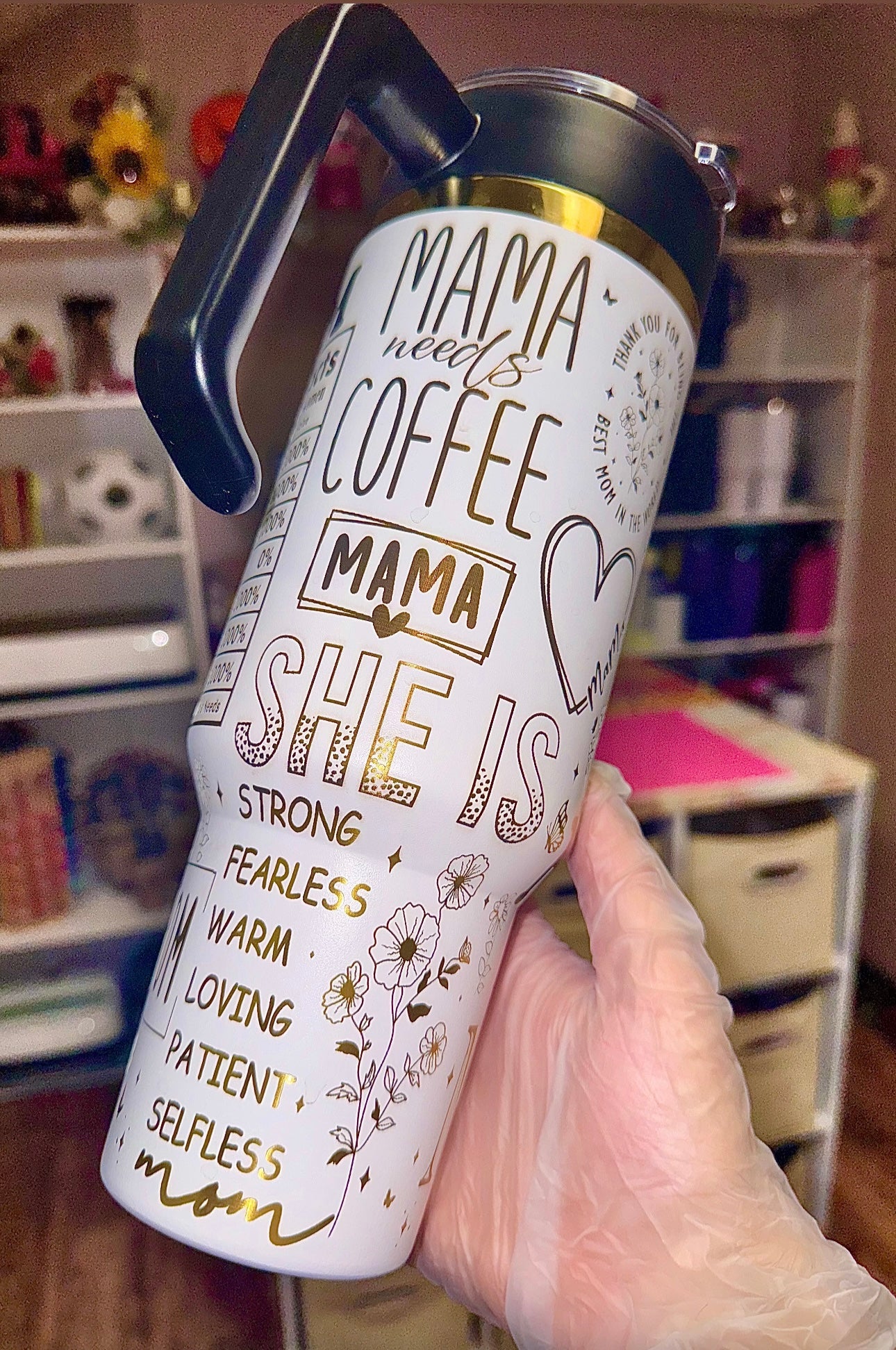 Mom gold engraved tumbler