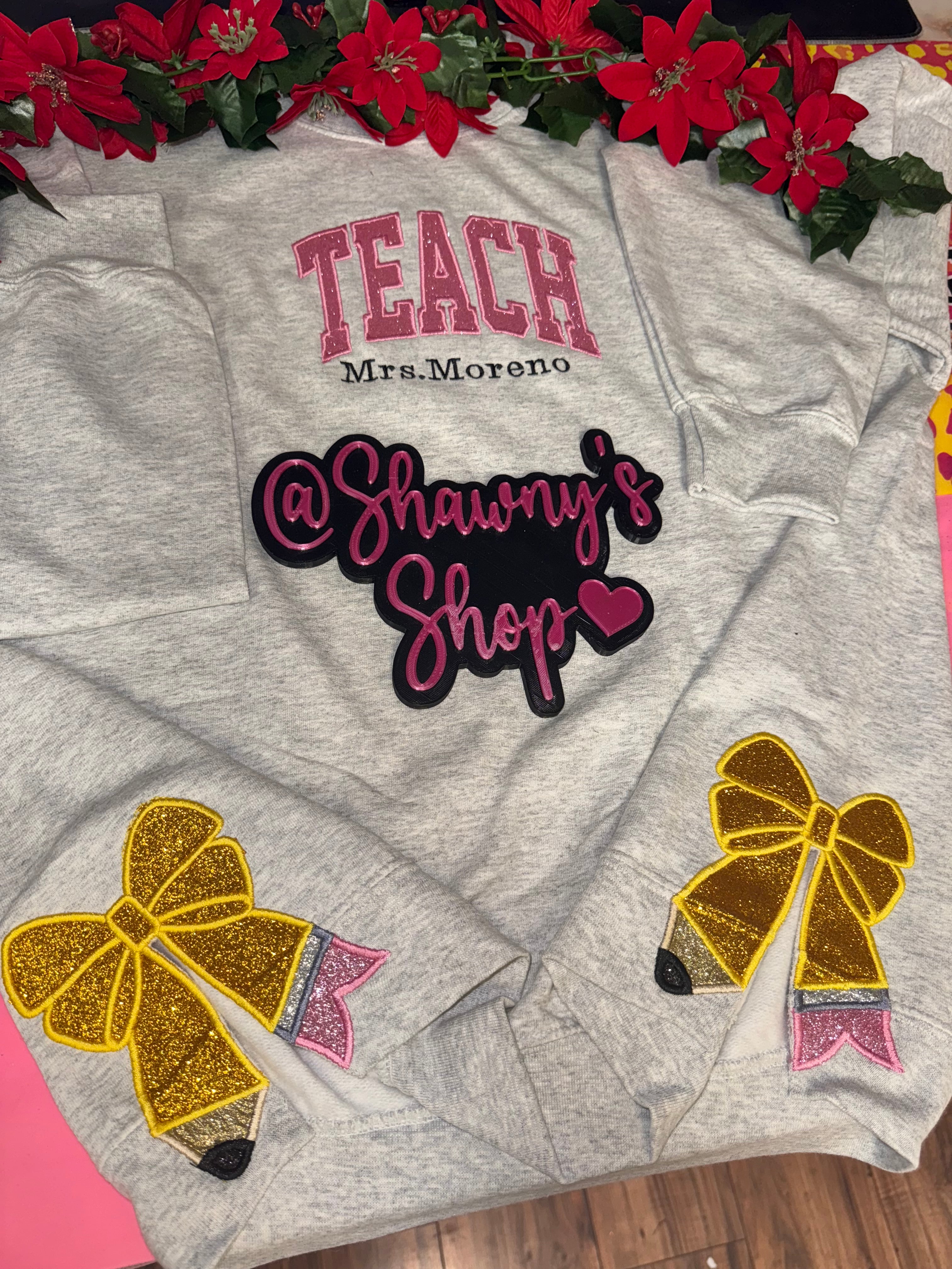 Embroidered teach side pencil sweater top – Shawny's Shop