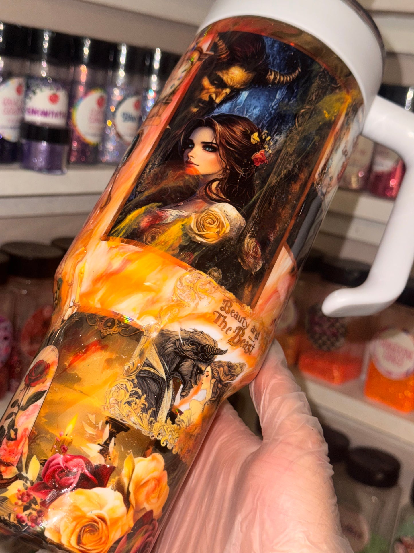 40oz Beauty tumbler with 3D glow in the dark lid  & straw