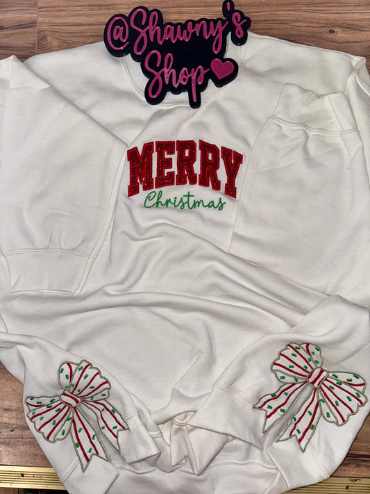 Embroidered Christmas tree cake side bow sweater top