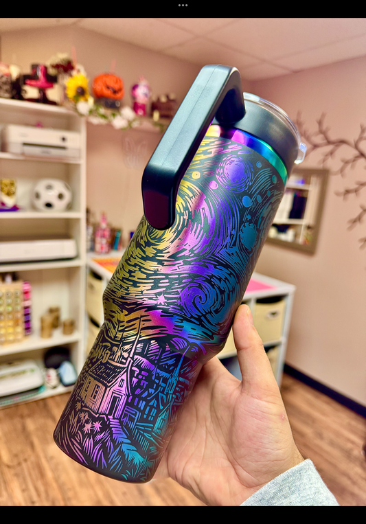 40oz Painting rainbow engraved tumbler