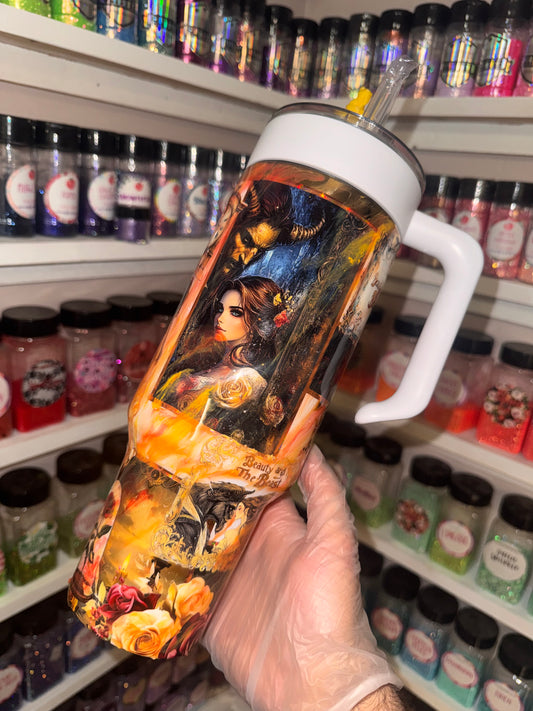 40oz Beauty tumbler with 3D glow in the dark lid  & straw