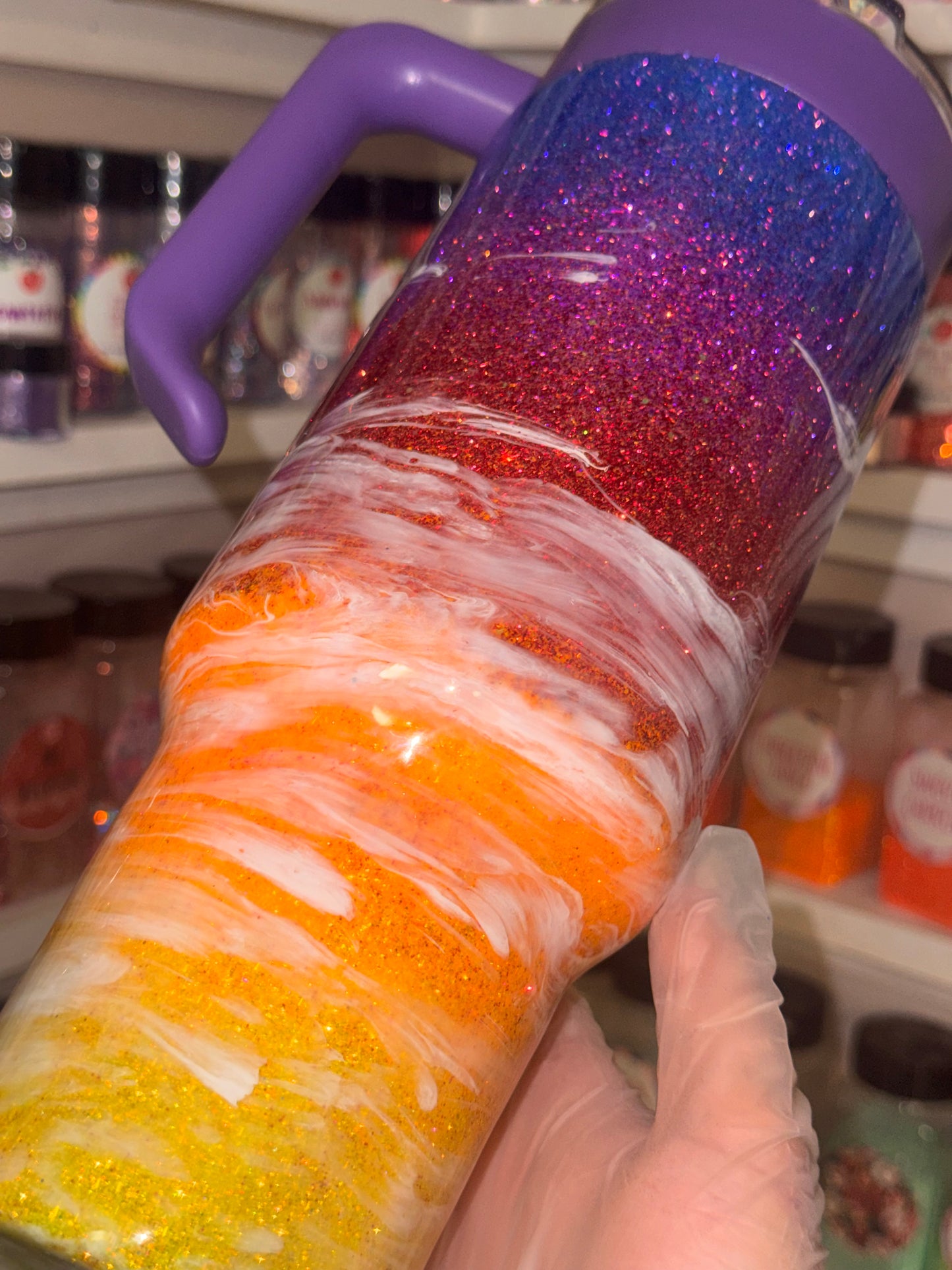 40oz sunset tumbler with handle & straw