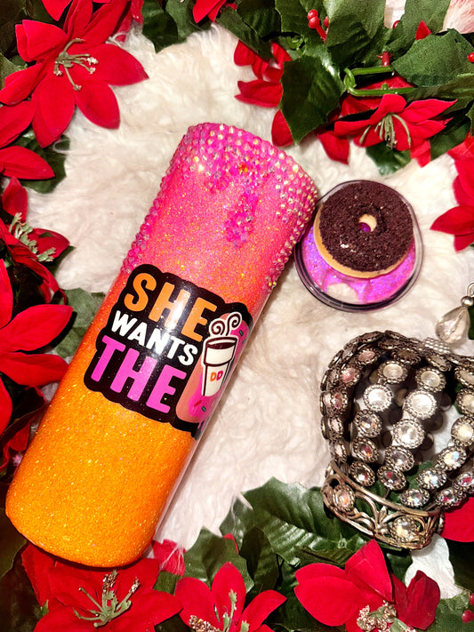 20oz rhinestone drip she wants the D ready to ship tumbler w/ lid