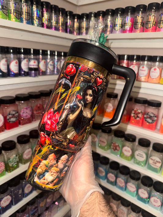 40oz Snow tumbler with 3D glow in the dark lid & straw