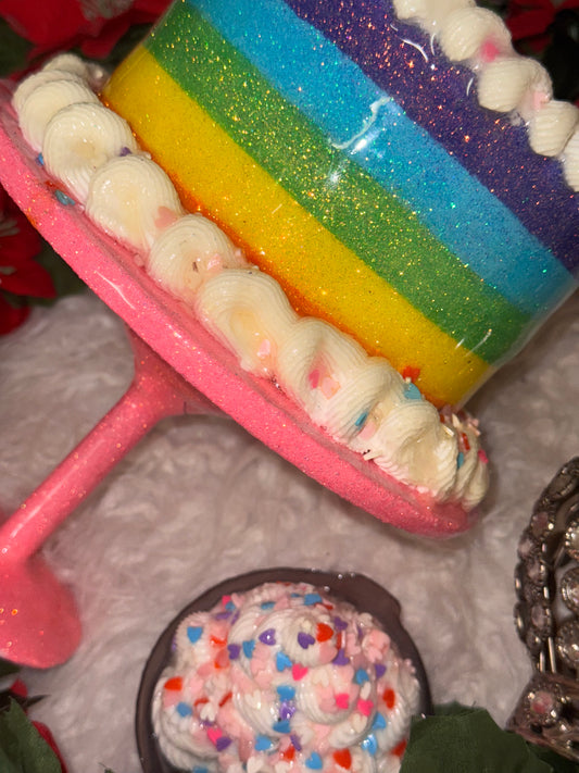 Rainbow cake w/ lid ready to ship tumbler
