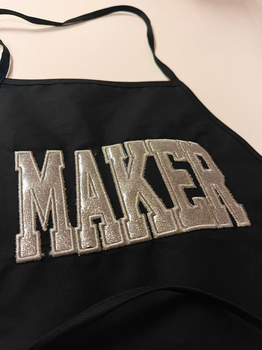 Glitter embroidered MAKER apron top