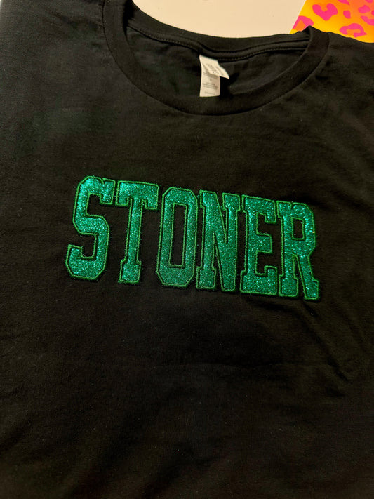Embroidered glitter STONER top
