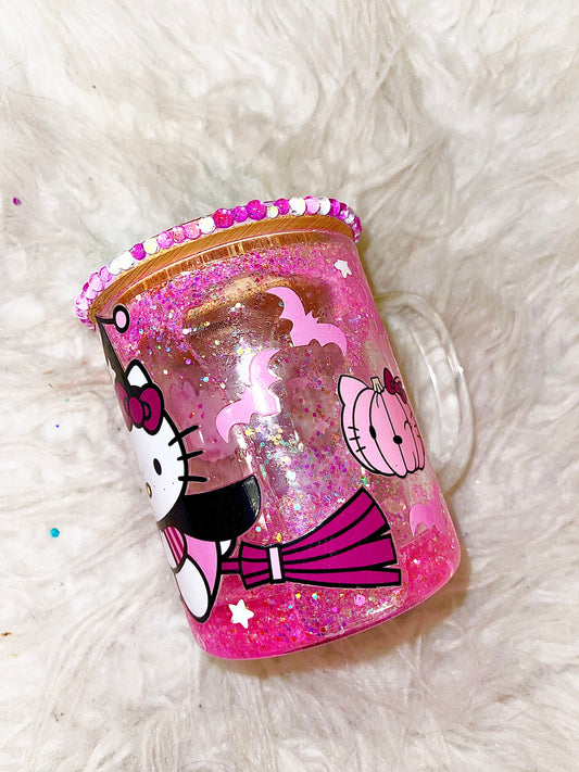 15oz Pink Kitty ready to ship snowglobe mug