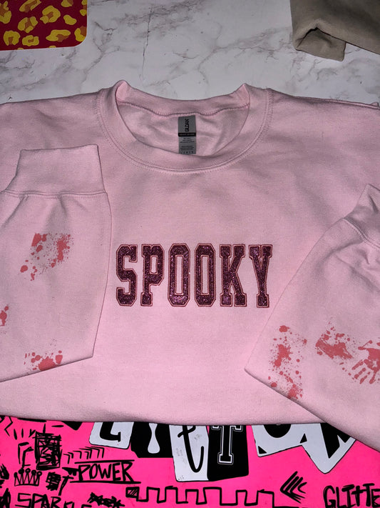 Embroidered pink on pink SPOOKY sweater