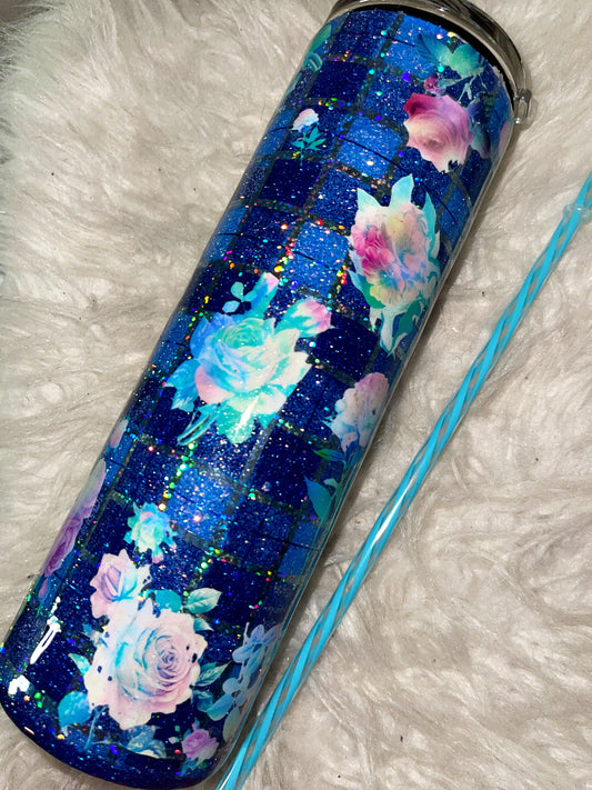 30oz floral blue plaid trays to ship tumbler