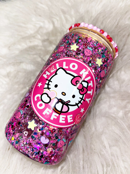 16oz kitty coffee ready to ship snow globe glass can